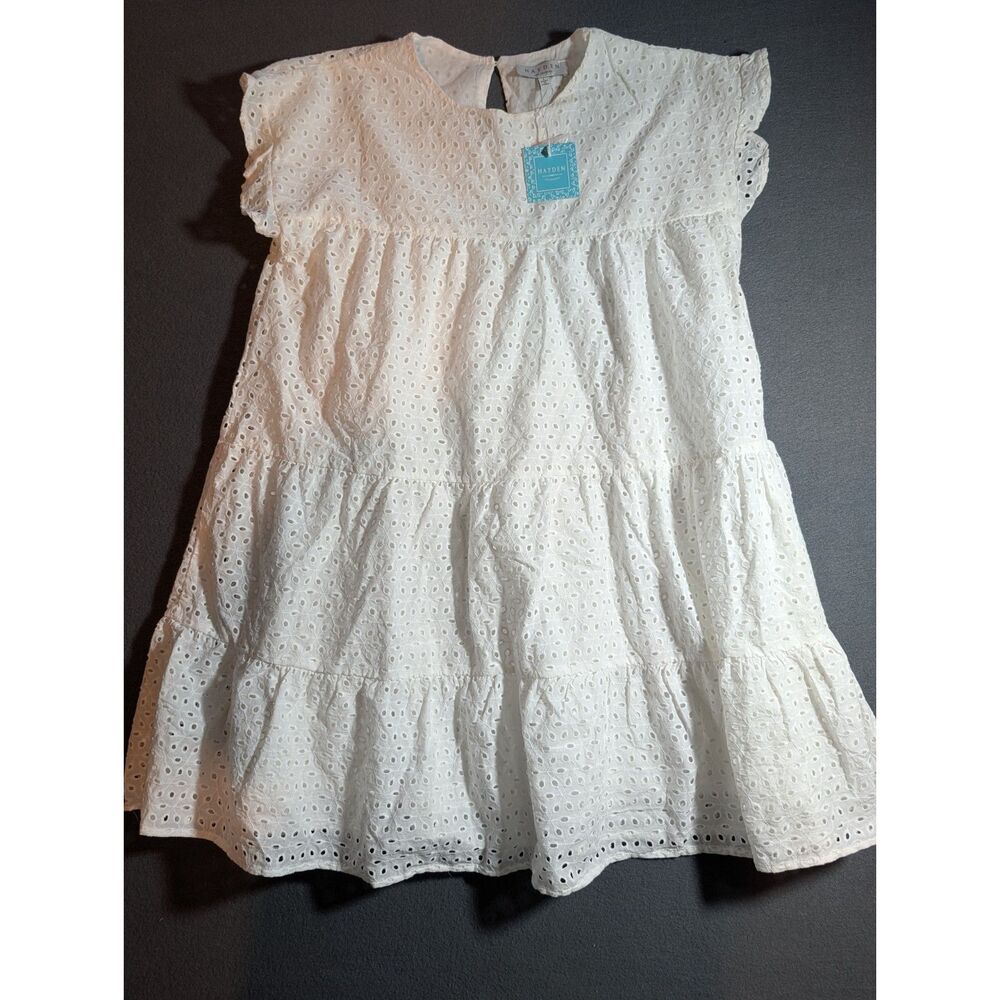 Hayden Los Angeles Women’s Large White Eyelet Tiered Babydoll Dress NWT